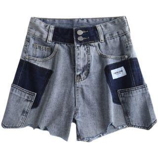 Patchwork Washed Denim Hot Pants