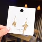 Non-matching Alloy Chinese Characters & Heartbeat Dangle Earring 1 Pair - Non Matching - Gold - One Size