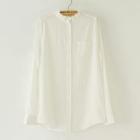 Long-sleeved Stand Collar Frill Plain Blouse