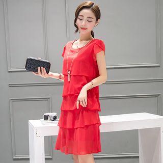 Cap-sleeve Chiffon Tiered Dress