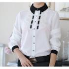 Contrast Embroidered Long-sleeve Blouse