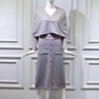Set: Cape-shoulder Top + Knit Skirt