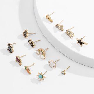 Set: Alloy Earring (assorted Designs) Set Of 13 - 0473 - Gold & Black & White - One Size