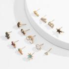 Set: Alloy Earring (assorted Designs) Set Of 13 - 0473 - Gold & Black & White - One Size