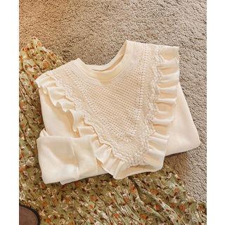Crochet-panel Frill-trim Sweatshirt
