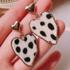 Heart Dotted Leopard Print Earring  - Heart White Dot