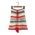 Striped Crocheted Drawstring Skirt Stripes - Multicolor - One Size