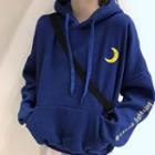 Moon Embroidery Hoodie Dark Blue - One Size