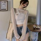 Asymmetrical Crop Tank Top / Open-knit Cape Top