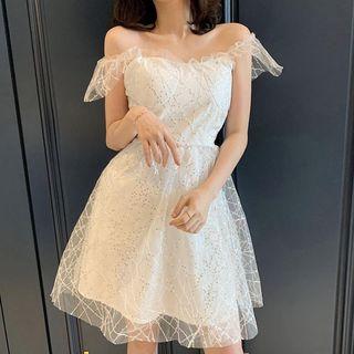 Off-shoulder Sequined Lace Dress
