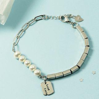 Faux Pearl Panel Chain Bracelet As Shown In Figure - One Size