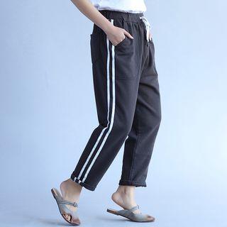 Contrast Trim Drawstring Waist Pants