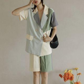 Color Block Short-sleeve Blazer / Shorts