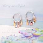 925 Sterling Silver Fish Dangle Mini Hoop Earring 1 Pair - Silver - One Size