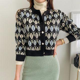 Patterned Cropped Knit Cardigan
