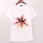 Sequined Floral Short-sleeve T-shirt