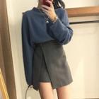 Plain Crew-neck Sweater / Irregular Hem Mini A-line Skirt