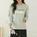 Letter-printed Slit-cuff Pullover