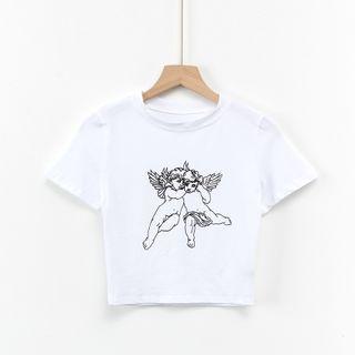 Short-sleeve Graphic Print Crop Top