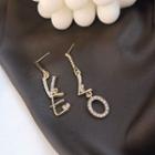 Non-matching Rhinestone Lettering Drop Earring 1 Pair - Gold - One Size