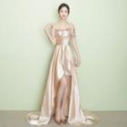 Short-sleeve A-line Trained Evening Gown