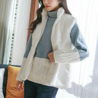 Drawstring-waist Faux-fur Zip Vest