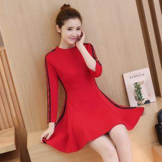 Stripe Long-sleeve A-line Dress