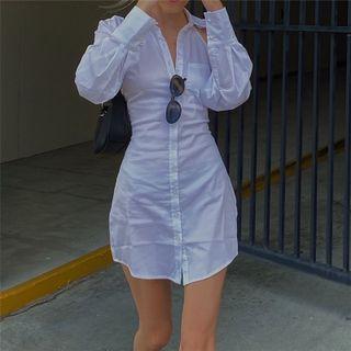 Long-sleeve Open Back Mini Shirt Dress