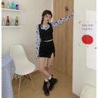 Long-sleeve Butterfly Print T-shirt / Sleeveless Top