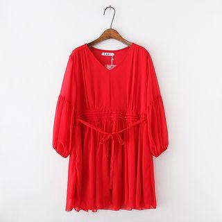 Plain Long Sleeve Chiffon Dress