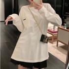 Long-sleeve Pocket Detail Side-slit T-shirt