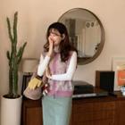 Round-neck Buttoned Pattern Knit Vest