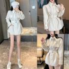 Belted Collared Zip Tweed Jacket