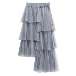 Irregular Hem Midi Tiered Skirt