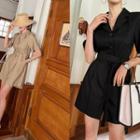 Cuffed-sleeve Shirtwaist Playsuit With Sash
