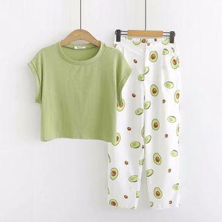 Set: Short-sleeve T-shirt + Printed Pants Set - One Size