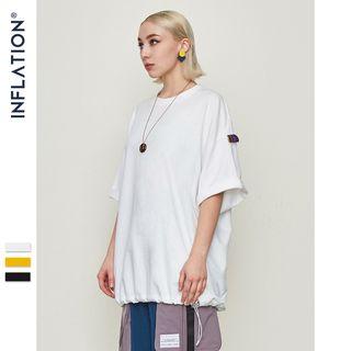 Couple Oversized Drawstring-hem Plain T-shirt