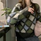 Long Sleeve Argyle Sweater Green - One Size
