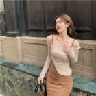 Plain Slim-fit Sleeveless Dress / Long-sleeve Off-shoulder Cropped Top (various Designs)