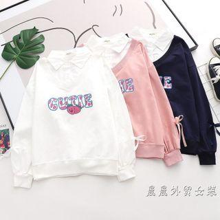 Inset Shirt Lettering Print Sweatshirt