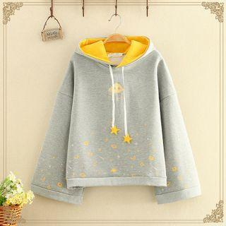 Fleece-lined Ufo Printed Plain Hoodie