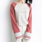 Long-sleeve Striped Trim Letter Color Block Raglan T-shirt Red - One Size