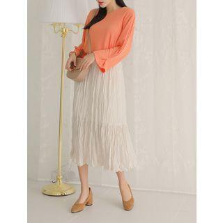 Pintuck-sleeve Ribbed Knit Top