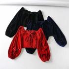 Long-sleeve Shirred Lace-up Crop Top