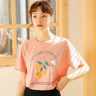 Short-sleeve Print T-shirt Orange Pink - One Size