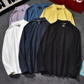 Lettering Mock Turtleneck Long-sleeve T-shirt