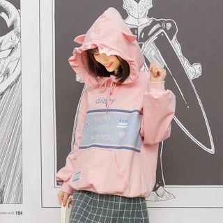Ruffle-detail Ear-accent Color-block Hoodie