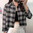 Drawstring-cuff Plaid Shirt