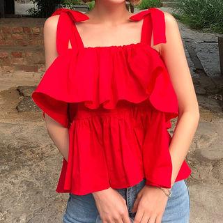 Tie-shoulder Ruffle Tiered Top