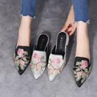 Embroidered Floral Low Heel Mules